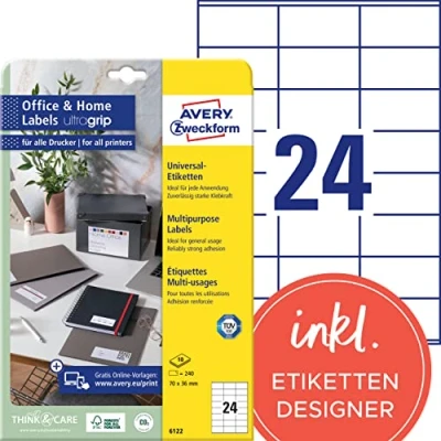 Bild av Avery Zweckform 6122 Flerfunktionella Etiketter, Vit, 70 x 36 mm, 10 24 Blad