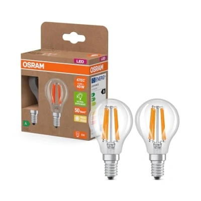 Bild av OSRAM Energy Class mini bouclassic form, 2,2 W/470 lm, EEK A, varmvitt ljus (2 700 K), CRI 80, blyfritt klart glas, E14 bas, IP20, diameter 45 mm.