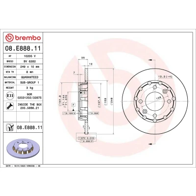 Bild av BREMBO Disque de frein PEUGEOT: 208 II 3/5 portes, 2008 II, OPEL: Corsa F Mokka DS: DS 3 Crossback 10mm 4 plein revêtu 08.E888.11