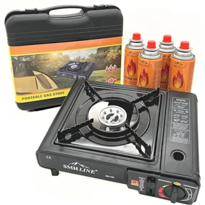 Bild av TW24 Campinggasspis med grillplatta inkl. 4 gaspatroner gasspis campingkök campinggrill