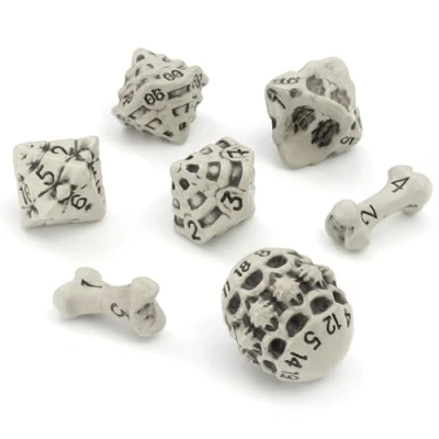 Bild av DND Tärningsset Dice Set Med 7 Polyedriska Skull &amp; Bone / Skalle Ben Tärningar för Rollspel D20, D12,%D10, D10, D8, D6 D4. Tillbehör Dungeons Dragons, Warhammer, D&amp;D. (Antikt Gul)