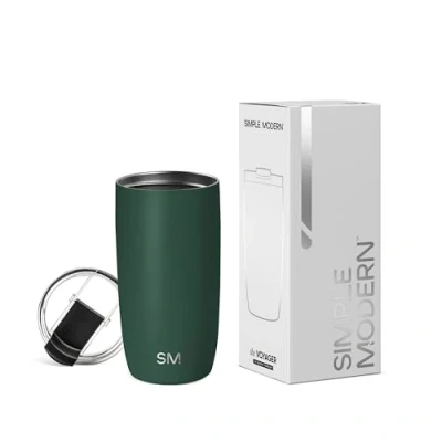 Bild av Simple Modern Resekaffemugg tumlare med klart flip lock återanvändbar isolerad kaffetermos i rostfritt stål gåvor för män, kvinnor, mamma, pappa Voyager Collection 16 oz Skog