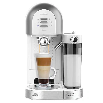 Bild av Cecotec halvautomatisk kaffe instant power ccino 20 chic serien Bianca för malet och kapselkaffe barer, mjölktank 0,7 ml, vattentank 1,7 l, 1470 W.