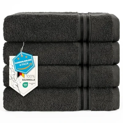 Bild av Hammetex Set med 4 handdukar, 100 % bomull premiumkvalitet stor 50 x cm handduk, mjuk absorberande snabbtorkande handhandduk, antracit