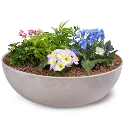 Bild av matches21 HOME &amp; HOBBY växtskål för utomhusbruk i sandfärger marmorerad 25 x 9 cm som väderbeständig blomskål