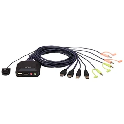 Bild av ATEN 2 portars USB 4K HDMI kabel KVM omkopplare med fjärrportväljare CS22H (upp till 4096 x 2160 @ 60Hz, HDCP 2.2) För Windows, Mac, Linux En konsol styr två datorer