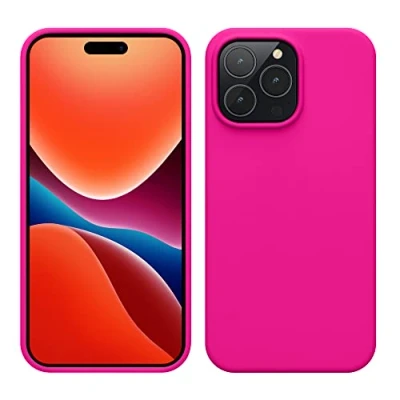 Bild av kwmobile fodral till iPhone 14 Pro Max smalt mjukt TPU silikonskydd fungerar med trådlös laddning neonrosa