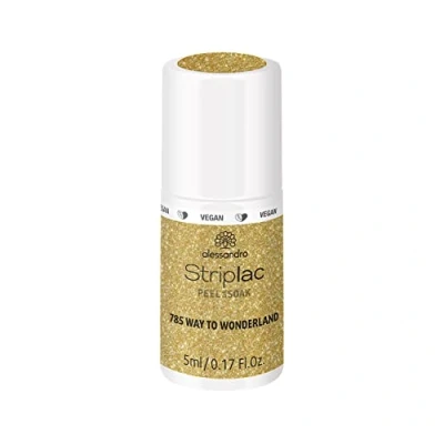 Bild av alessandro Striplac Peel or Soak ALESS&#039; i Wonderland WAY to Vegan LED nagellack glittrande guld för perfekta naglar på 15 minuter, 5 ml