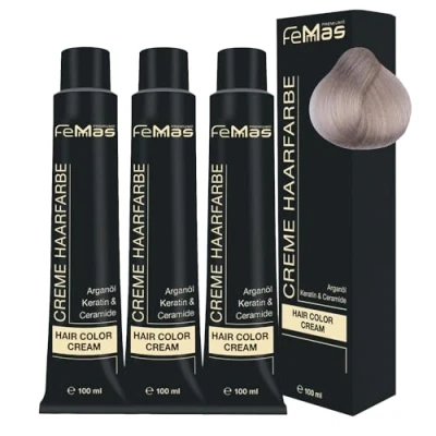 Bild av FemMas hårfärg 3 x ljus ljusblond aska 10,1 I professionell med arganolja, keratin och ceramider permanent eller nyans för strålande färgresultat 100 ml