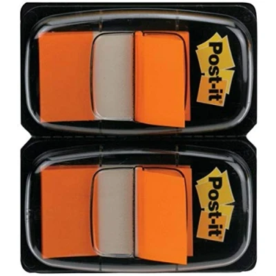 Bild av Post it indexflaggor, medium, orange, 2 dispensrar 25,4 mm x 43,2 mm, 100 flaggor för att markera, markera eller färgkod viktig information