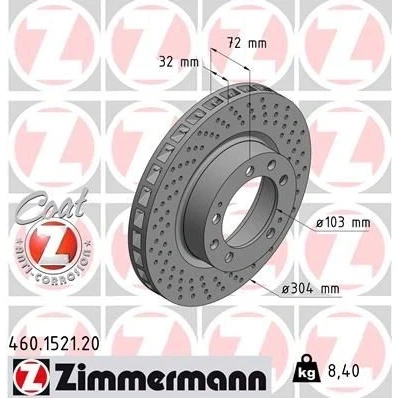Bild av ZIMMERMANN COAT Z 460.1521.20 Disque de frein 304 32 9/5 5 130 ventilé l&#039;intérieur, troué revêtu PORSCHE: 911 Coupe