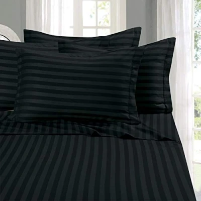 Bild av Elegant Comfort Mjukaste och mysigaste 4 delat lakanset 1 500 trådantal egyptisk kvalitet lyxigt skrynkelbeständigt 6 damastrandigt för lakan, Twin XL, svart