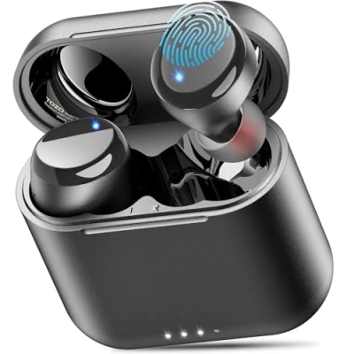 Bild av TOZO T6 äkta trådlösa öronproppar Bluetooth hörlurar touch kontroll med trådlöst laddningsfodral IPX8 vattentäta stereohörlurar i örat inbyggt mikrofonheadset premium djup bas för sport Svart