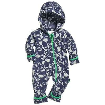Bild av Playshoes Baby fleece overall, andningsbar unisex jumpsuit för pojkar och flickor med lång dragkedja huva, färgad kontrasterande, Stjärna, 80