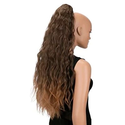 Bild av CAISHA by 70 cm Extra Lång Voluminös Vågig Klämma I Hårstycket Flätad Hästsvans Värmebeständig Syntetfiber Brun Mix H710