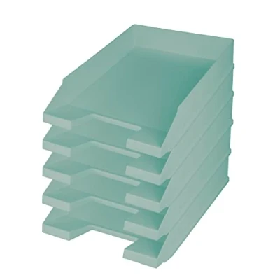 Bild av helit H2661632 brevfack the green staff, DIN A4 C4, 5 stycken, turkos, förvaringsfack stapelbara av återvunnen plast, blå ängel certifierad