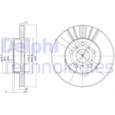 Bild av DELPHI BG2596 Disque de frein 255 22 5 ventilé huilé non traité sans roulement roue, bague ABS TOYOTA: Celica V Coupe, IV 3/5 portes