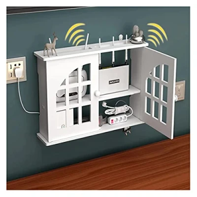 Bild av PPGE Home Wifi router förvaringsbox väggupphängning, kabelhanteringslådor, routerhylla, kabeldöljande flytande hyllor för TV komponenter kabelhud, träplast routerhylla hem dekorativ B
