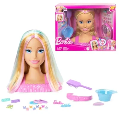Bild av Barbie stylinghuvud, blont hår med över 20 hårstylingaccessoarer, inklusive hårspännen färgförändringsfunktion i form av stjärnor och fjärilar, JFG81