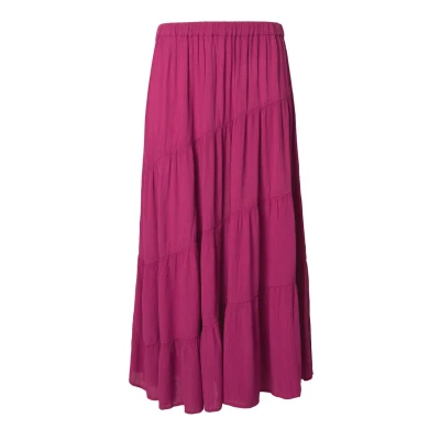 Bild av Ulla Popken Tiered Flounce Panel Elastic Waist Veckad kjol, Storlek: 42/44, Magnolia red