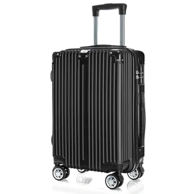 Bild av POSH Resväska med hårt skal, rullväska, resväska, handbagage 4 hjul skal av ABS material semesterfodral i M L XL set, svart, M, förstärkt aluminiumram
