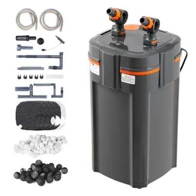 Bild av VEVOR akvariefilter 660 GPH, 5 stegs behållarfilter 235 gallon, ultratyst internt med UV skydd, nedsänkbart kraftfilter flera funktioner för akvarier, 25 W