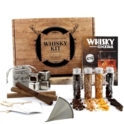 Bild av L&amp;G® Whisky kit med kryddor exklusivt gör det själv presentset för män och kvinnor, originell presentidé till jul, födelsedag, alla hjärtans dag, minnesvärd hemupplevelse