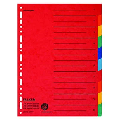 Bild av 20 x original Falken kartongregister, överdimensionerat för DIN A4 + 24,5 30 cm, full höjd med organisationstryck 10 delar i färg 2 5 färger förvaring av broschyrfickor