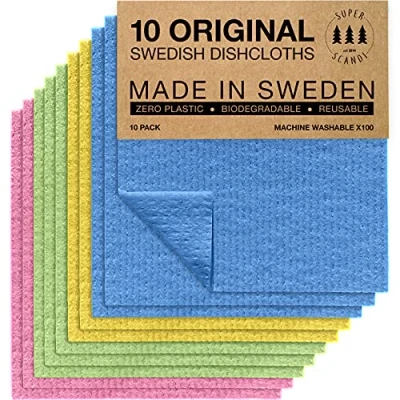 Bild av Svenska disktrasor, miljövänliga, återanvändbara, hållbara, biologiskt nedbrytbara cellulosasvampdukar för köket, tvättdukar, ersättning hushållspapper (10 pack blandade färger)