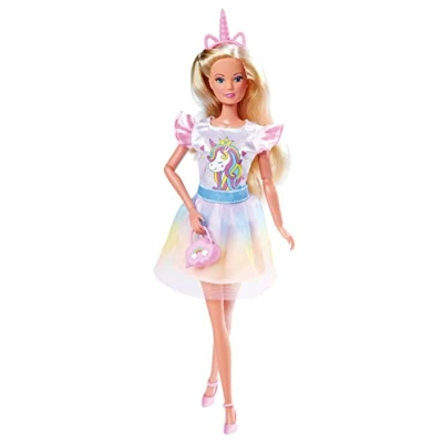 Bild av Simba 105723555 Steffi LOVE Dockkläder Enhörning Modeset i Olika Varianter Från med Klänning, Handväska, Hårband och Skor, Docka ej Inkluderad, 29 cm, 3 år