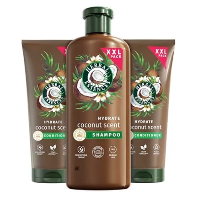 Bild av Herbal Essences Hydrate fuktschampo (1 x 680 ml) och balsam (2 350 set med kokosdoft, från mycket torrt hår till mjukt
