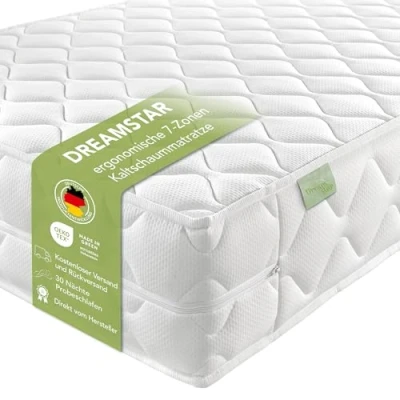 Bild av DREAMSTAR Ergo Flex XXL Duo I ergonomisk 7 zoner kallskummadrass 22 cm hög Öko Tex certifierad Hårdhetsgrad 2 och 3 90 x 200