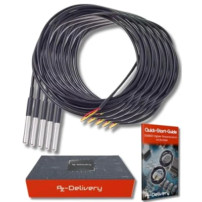 Bild av AZDelivery 5 x 3M Kabel DS18B20 Digital Rostfritt Stål Temperatursensor, Vattentät, kompatibel med Arduino och Raspberry Pi inklusive en E Book!
