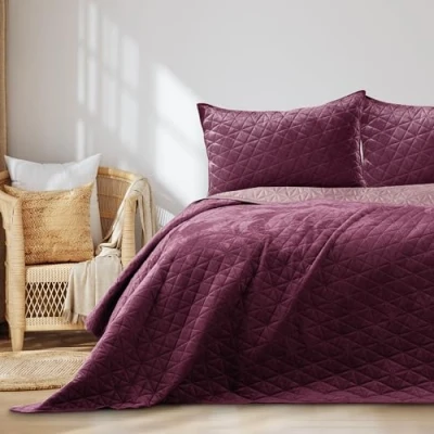Bild av AmeliaHome Överkast 260 x 280 cm, lila, dubbelsidig quiltning, sammet, laila