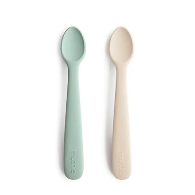 Bild av Mushie Silikonskedar för Bebisar 1x Set med 2 och Småbarn Material: Livsmedelsgodkänd Silikon Diskmaskinssäker Cambridge Blue