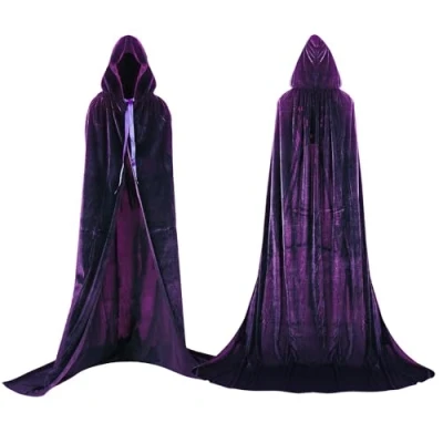 Bild av Proumhang Huva Mantel Full Längd Sammetshängare Vampyr Kappa Vuxen Cape Cosplay Halloween Lila