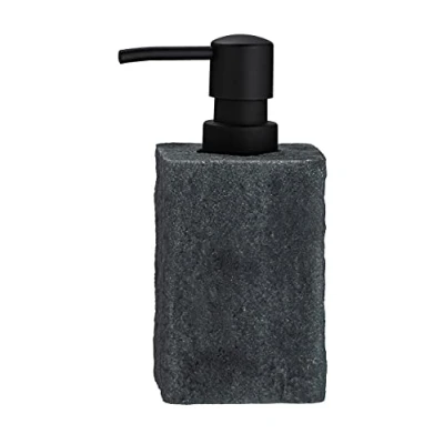 Bild av WENKO tvåldispenser Villata, påfyllningsbar för flytande tvål och lotion i naturstensutseende av högkvalitativ polyresin, 7 x 15 cm, kapacitet 300 ml grått