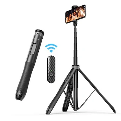 Bild av ATUMTEK 1,3 m selfiepinne/stativ, allt i ett, utdragbart telefonstativ med Bluetooth fjärrkontroll, 360 rotation för iPhone &amp; Android telefoner, selfies, videoinspelning, vlogging, livestreaming, svart