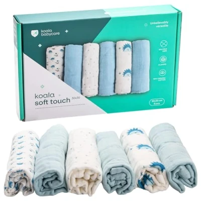 Bild av KOALA BABYCARE Muslindukar baby 30 x cm av mjuk bomull dregellappar, babyförpackning med 6 stycken muslinduk, absorberande och andas, idealisk för rengöring torkning