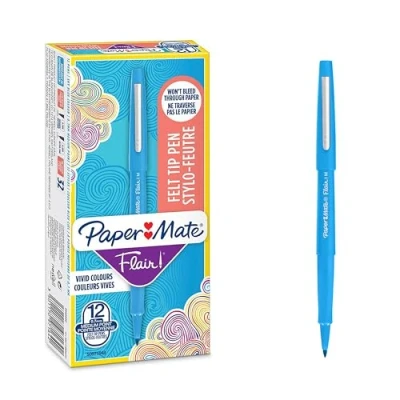 Bild av Paper Mate Flair Filt Tip Pennor Medium Point (0,7 mm) Himmelsblå 12 styck