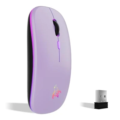 Bild av TQQ Trådlös uppladdningsbar mus, 7 färger bakgrundsbelyst mus med 2,4 GHz mini USB mottagare, spelmus, kompatibel bärbar dator, PC, Chromebook, dator (lila)