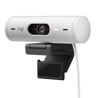 Bild av Logitech Brio 500 Full HD webbkamera med autoljus, Show Mode, två mikrofoner brusreducering, webbkamerasekretess. Fungerar Microsoft Teams, Google Meet, Zoom, USB C sladd Vit