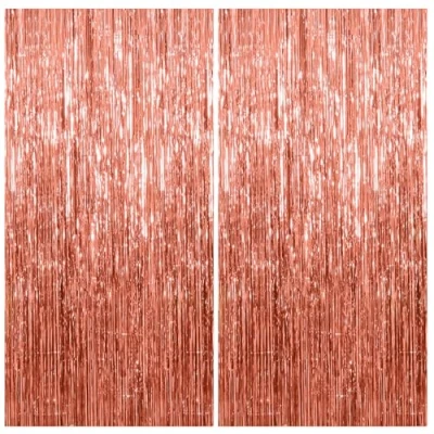 Bild av KOOSREEL 2 metalliska rosguld glänsande glitter gardiner (1 x m), paljettbladdekoration för nyår, bröllopsfest, födelsedagsdekoration aluminiumfransar