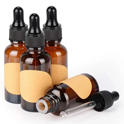 Bild av stonylab Glas Droppflaska 4 Pack, Tom Glasflaska med Konglasdroppare, Inre Propp och Etikett för Eteriska Oljor, Aromaterapidofter (30 ml, Brun)