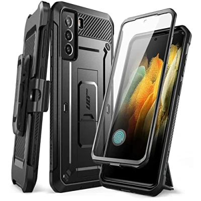 Bild av SupCase utomhusfodral för Samsung Galaxy S21 FE 5G (6,4 tum) mobiltelefonfodral stötfångare fodral 360 graders skyddande [Unicorn Beetle Pro] med integrerat skärmskydd och stativ (svart)