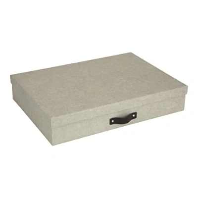 Bild av BIGSO BOX OF SWEDEN SVERKER dokumentlåda för dokument i A3 format skrivbordsfack med lock och handtag förvaringslåda av fiberskiva papper linneutseende beige