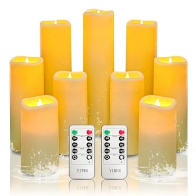 Bild av YIWER Vattentäta LED flamlösa ljus, batteridrivna flimrande ljus med externa timers, smälter inte, elfenbensplast set 9 D2,2 &quot;x H4&quot; 5 &quot;6&quot; 7 &quot;8&quot; tum för festdekoration