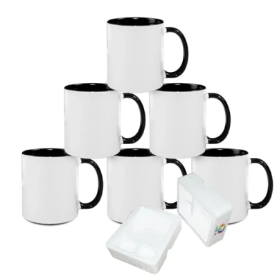 Bild av MR.R Sublimeringstomma diskmaskin keramiska kaffemuggar med svart färg mugg inre och handtag kopp för mjölk te cola vatten, 325 ml, set 6