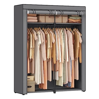 Bild av Songmics garderob set om 2, med 2 klädhängare, förvaring av kläder, tygskåp, klädställ, vikbar, omklädningsrum, sovrum, 140 x 43 174 cm, grå LBD018G02