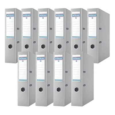 Bild av DONAU Premium mapp bred 10 pack/DIN A4/7,5 cm/10 stycken/grå/plastöverdrag PP/kartong papper slitsmapp kontorsmapp ringpärm/grön prick